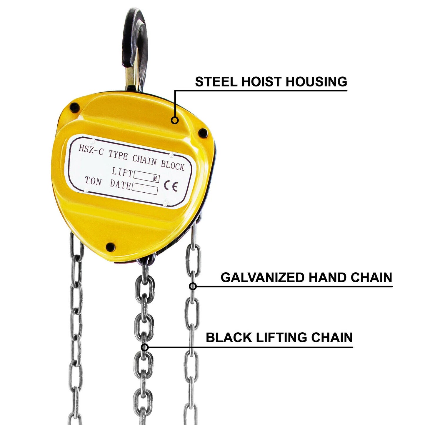 VEVOR 0.5/1/2/3T Chain Hoist Anti-Rust Manual Chain Block 10/20FT 3m/6m with Two Hooks for Lifting Pulling Dragging Construction