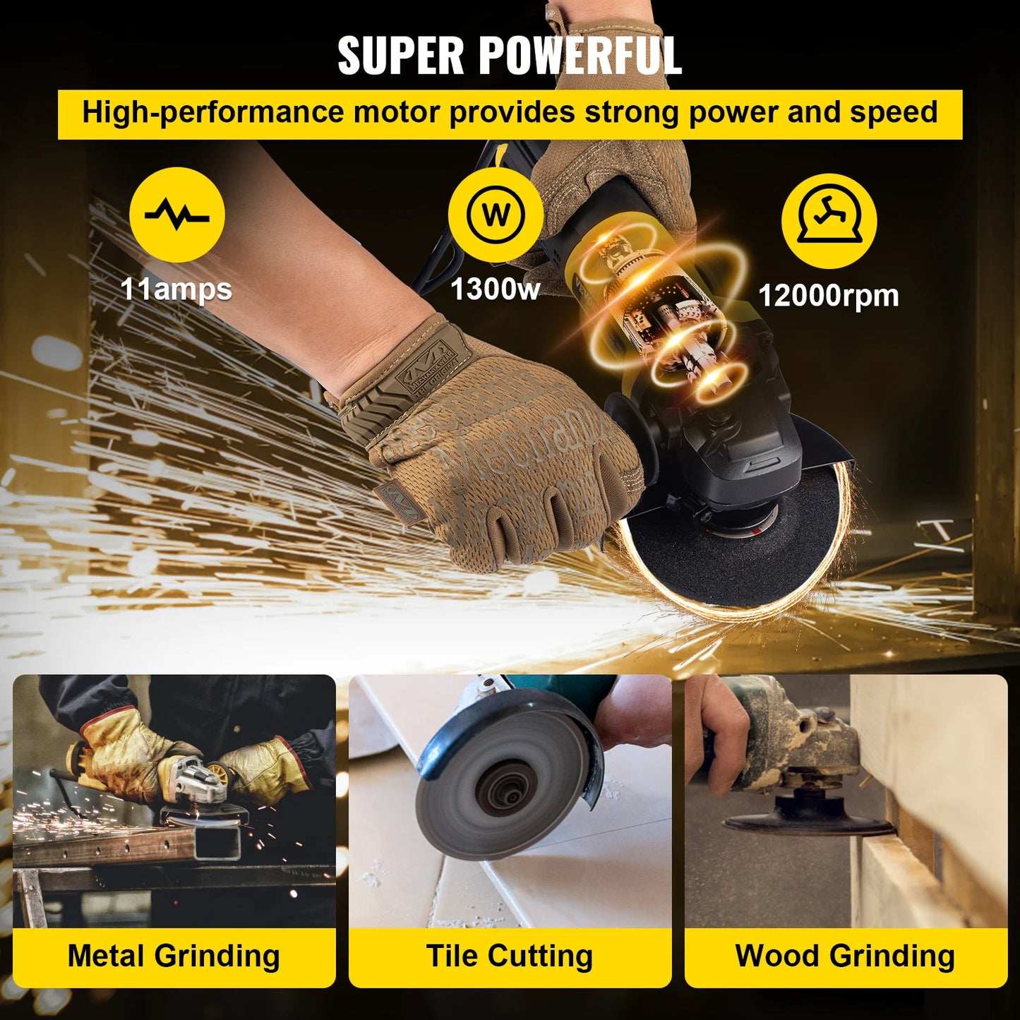 VEVOR Electric Angle Grinder 900W Angular Power Grinding Machine 4.5Inch Plastic Stone Metal Wood Cutting Grinding Wheel Tool