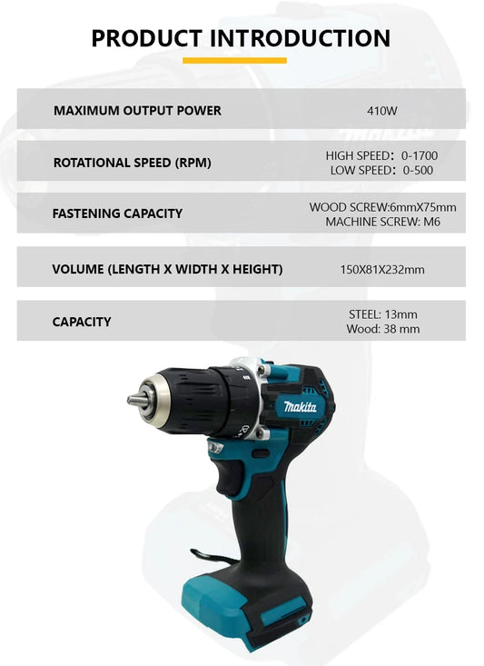 Makita DDF487 18V brushless electric drill, suitable for five-rope impact drill of decoration team, uses 18V Makita battery.