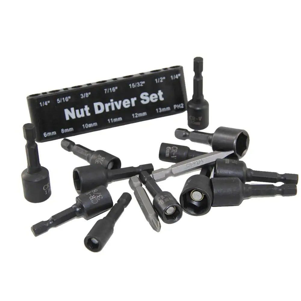 14 Pcs Power Magnetic Nut Driver Drill Bit Set Metric&SAE Socket Wrench and Screw 1/4 Inch Dr. Hex