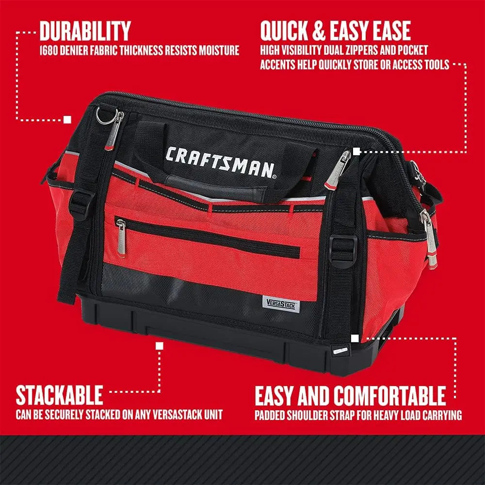 CRAFTSMAN VERSASTACK Zippered Tool Bag 31 Pocket Organizer Heavy Duty Tool Tote (CMST17622)