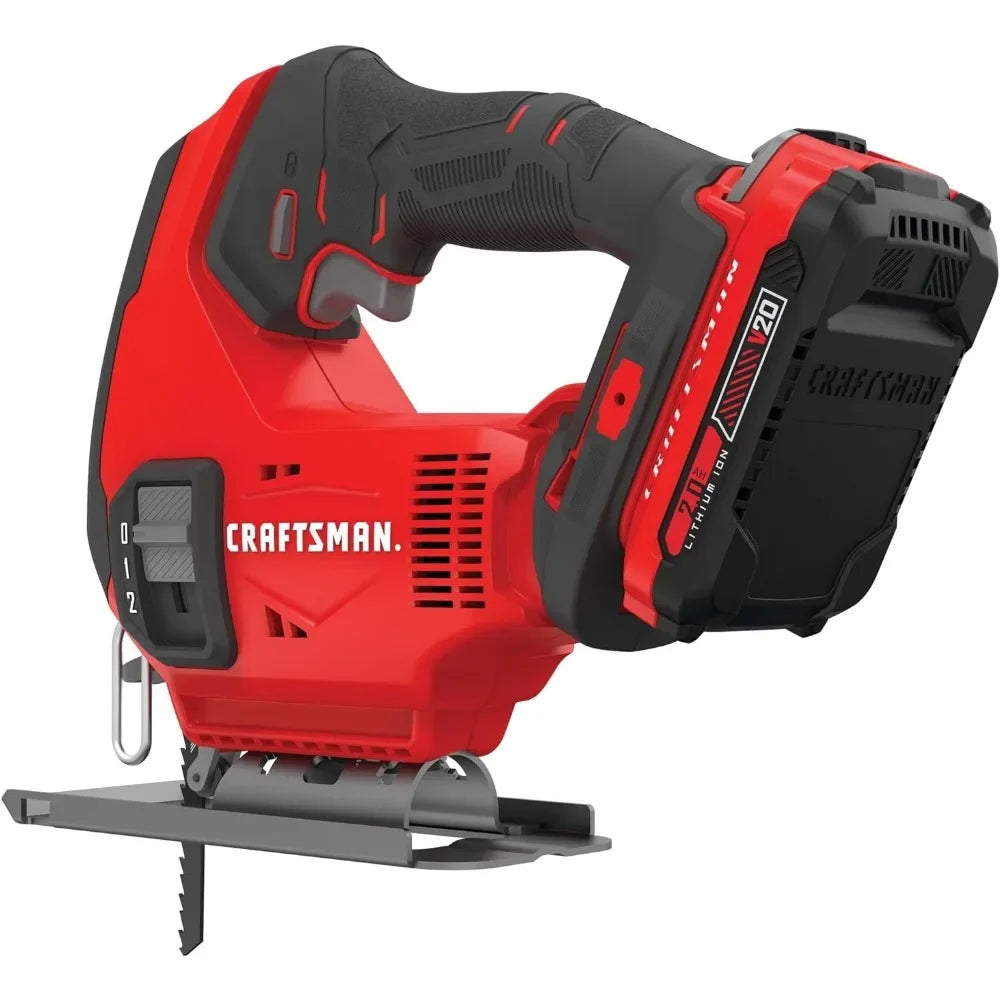 CRAFTSMAN V20 Cordless Jig Saw Kit, 3 Orbital Settings, Up to 2,500 SPM, Battery and Charger Included (CMCS600D1)