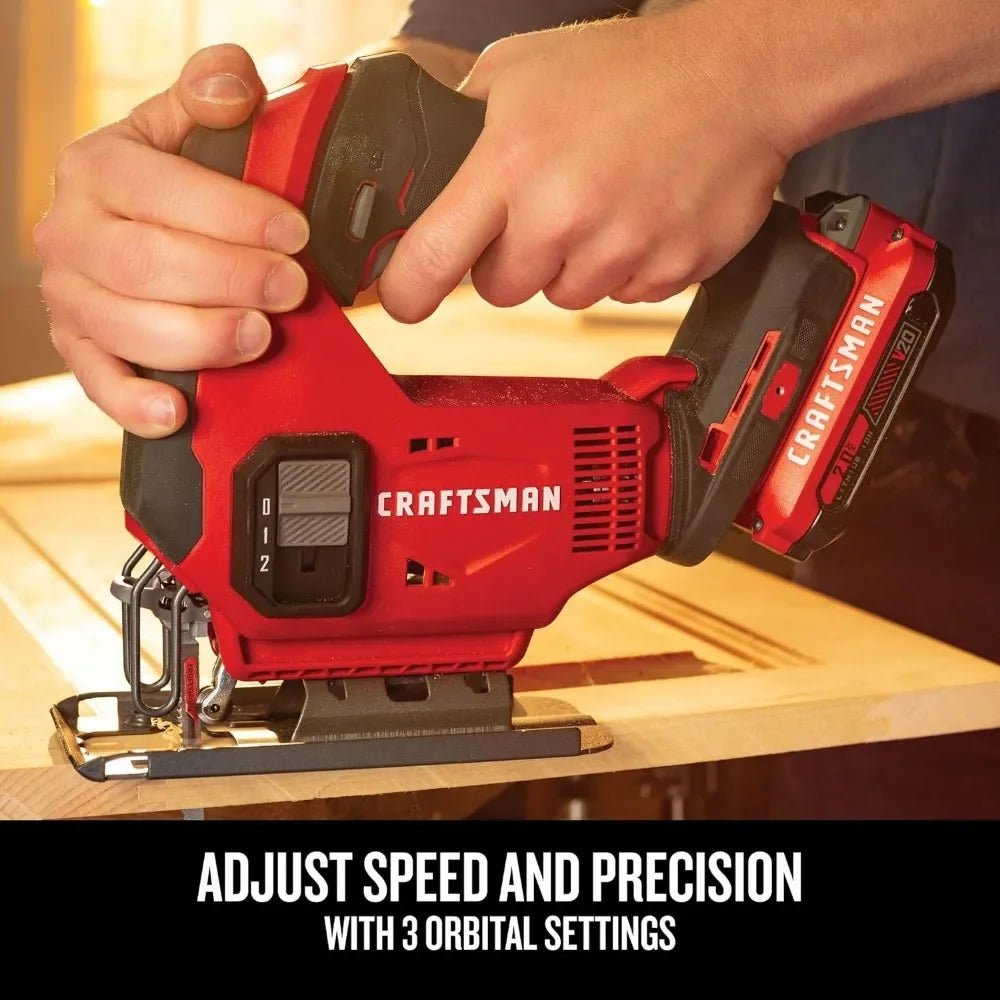 CRAFTSMAN V20 Cordless Jig Saw Kit, 3 Orbital Settings, Up to 2,500 SPM, Battery and Charger Included (CMCS600D1)