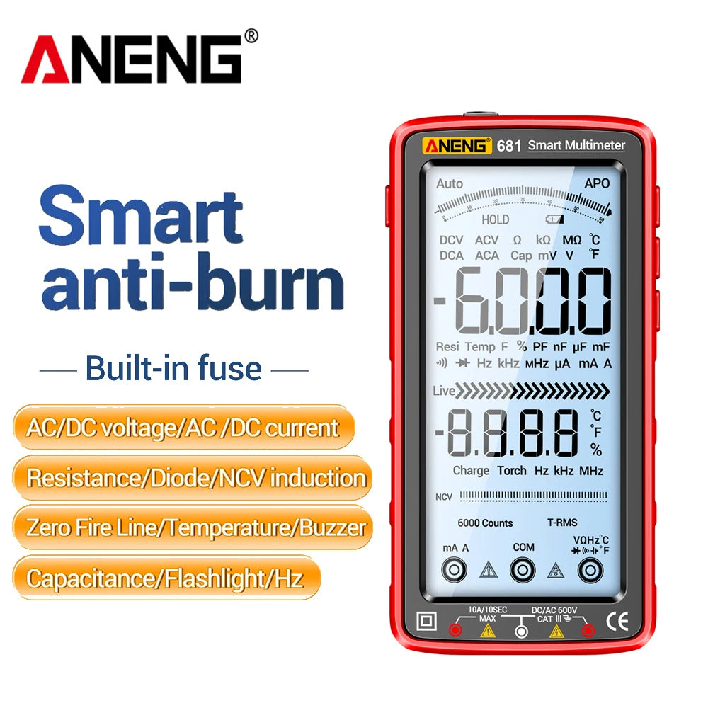 ANENG 681 Rechargable Digital Professional Multimeter Non-contact Voltage Tester AC/DC Voltage Meter LCD Screen Current Tester