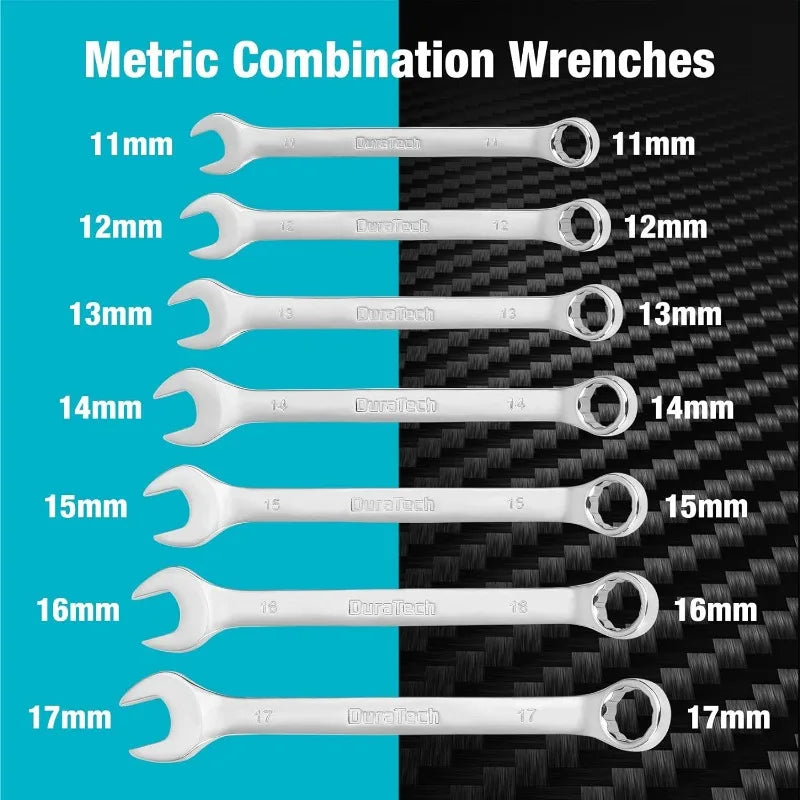 DURATECH 497-Piece Mechanics Tool Set, Include SAE/Metric Sockets, 90-Tooth Ratchet and Wrench Set in 3 Drawer Tool Box