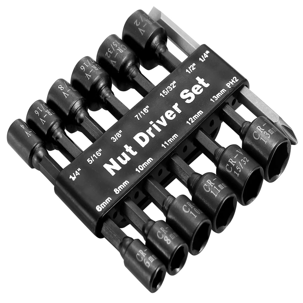 14 Pcs Power Magnetic Nut Driver Drill Bit Set Metric&SAE Socket Wrench and Screw 1/4 Inch Dr. Hex