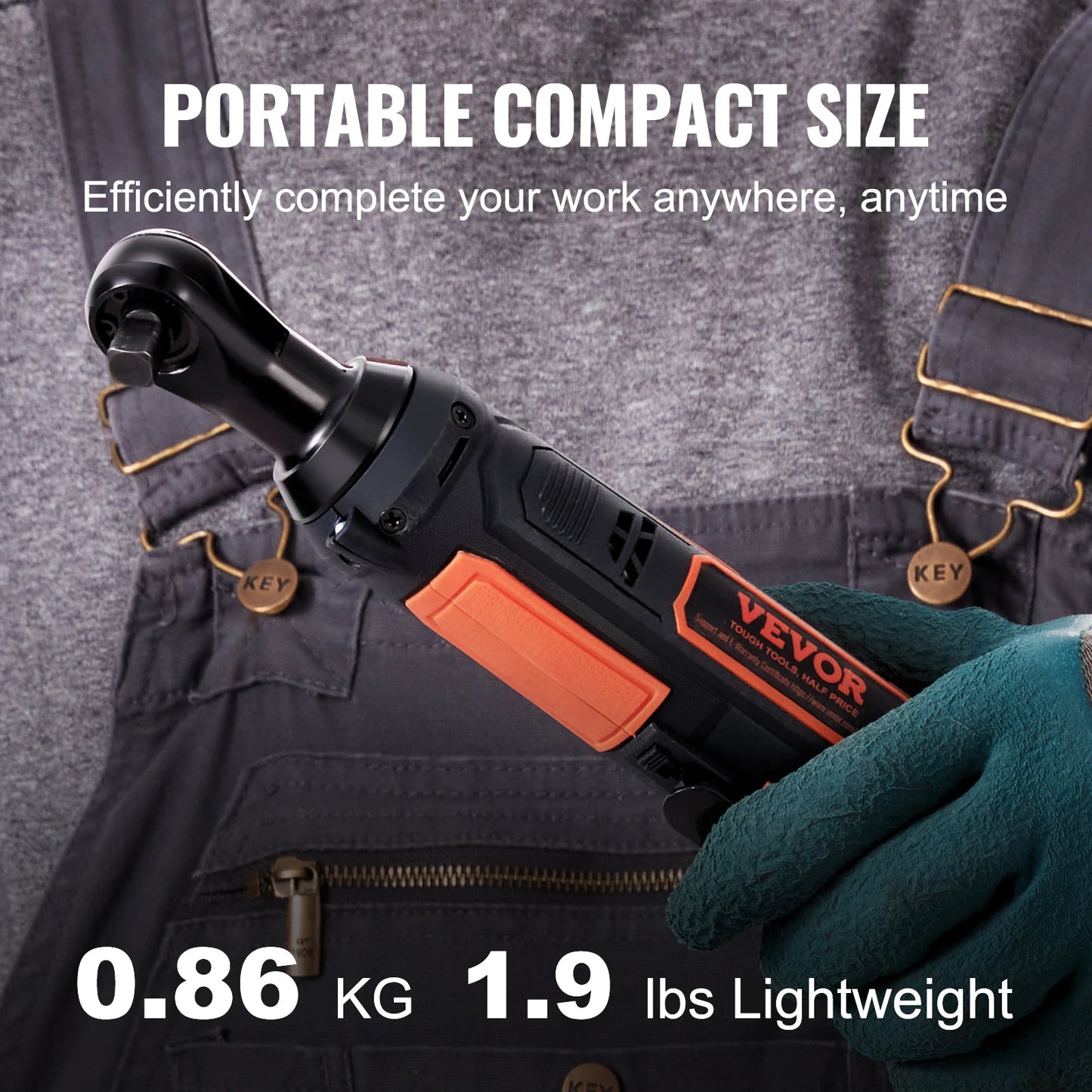 VEVOR Cordless Electric Ratchet Wrench 3/8" Sub-Compact, 33 FT-lbs Max Torque, 45-Min Fast Charging with Rechargable Battery