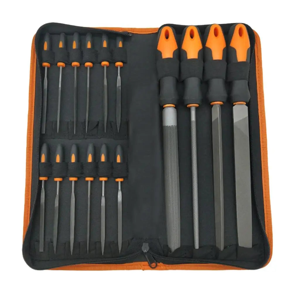 16PCS T12 Alloy Steel File Set with Carry Case Flat/Triangle/Half-round/Round Large File Needle Files Soft Handle Tool Kit