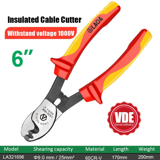 LAOA Insulated Cable Cutter 1000V Electrician Professional Pliers Shock Wire Stripper Tool VDE Pliers Cable Scissors