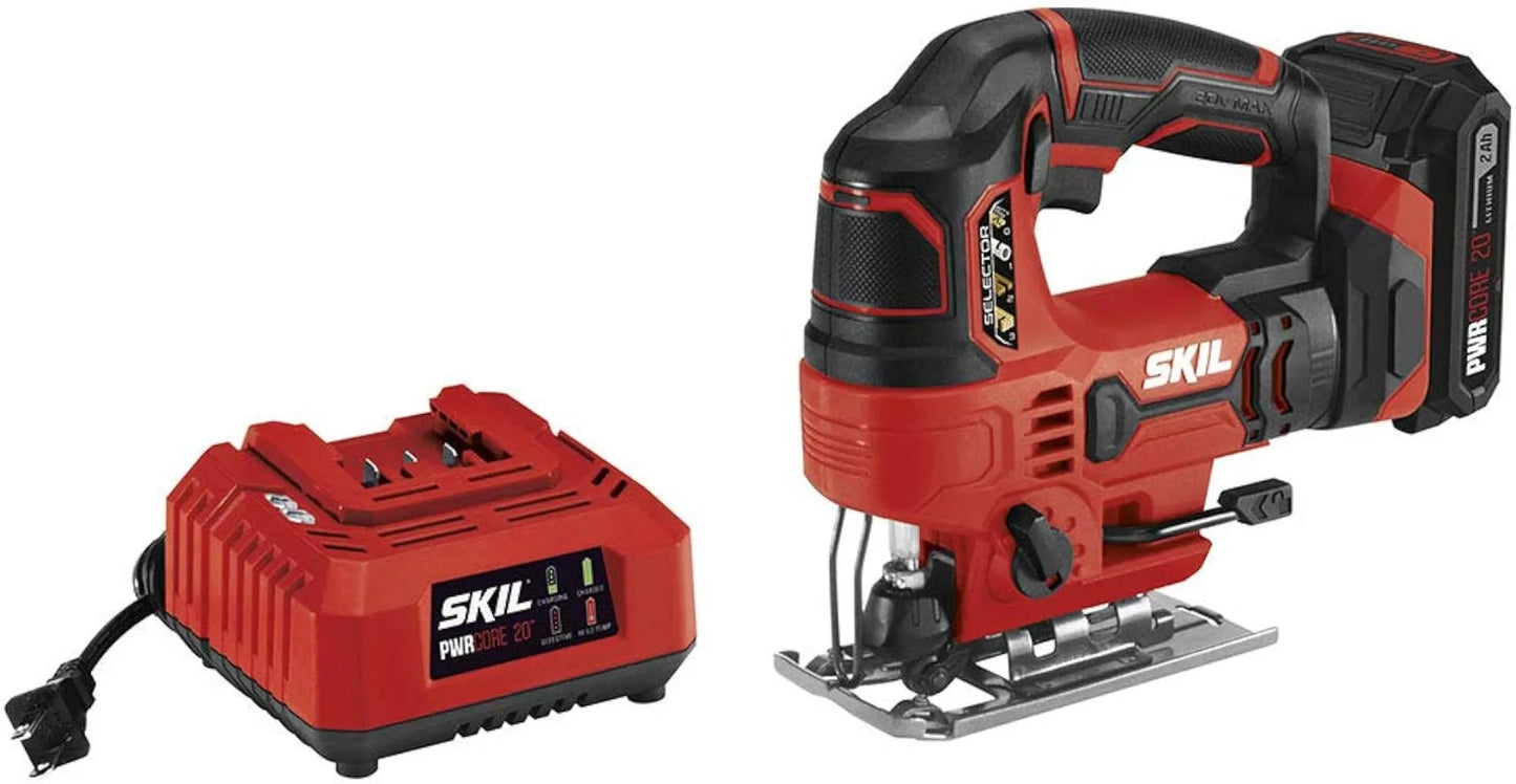 SKIL PWR CORE 20V 7/8 Inch Stroke Length Jigsaw Includes 2.0Ah PWR CORE 20 Lithium Battery and Charger - JS820302