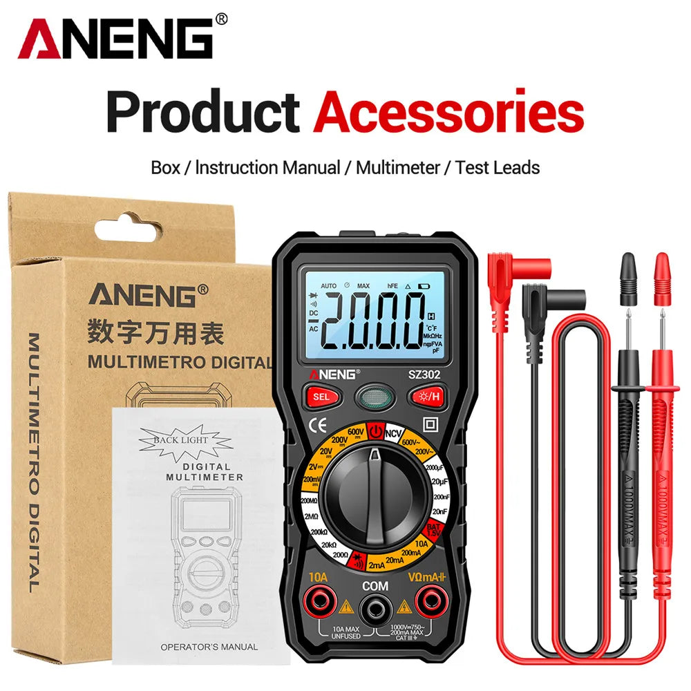 ANENG SZ302 Professional Digital multimeter AC/DC Votage Tester NCV Detector Resistance Ammeter Capacitance Tester Meter tools