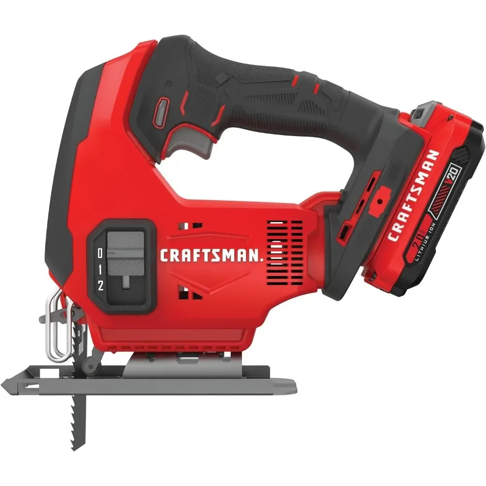 CRAFTSMAN V20 Cordless Jig Saw Kit, 3 Orbital Settings, Up to 2,500 SPM, Battery and Charger Included (CMCS600D1)