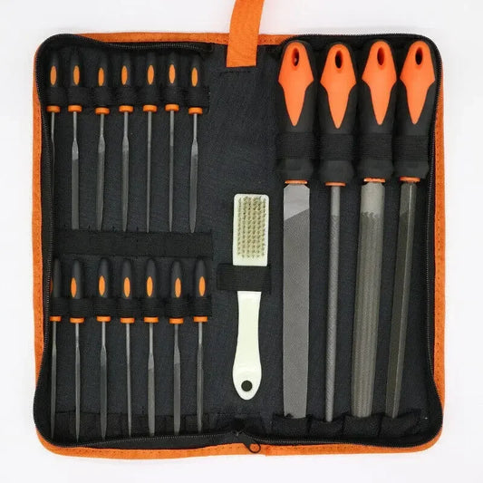 19Pcs File Set Metal File Drop Forged Alloy Steel Flat/Triple-Driven/Half-Round/Round File Metal Wood Work Polishing Hand Tools