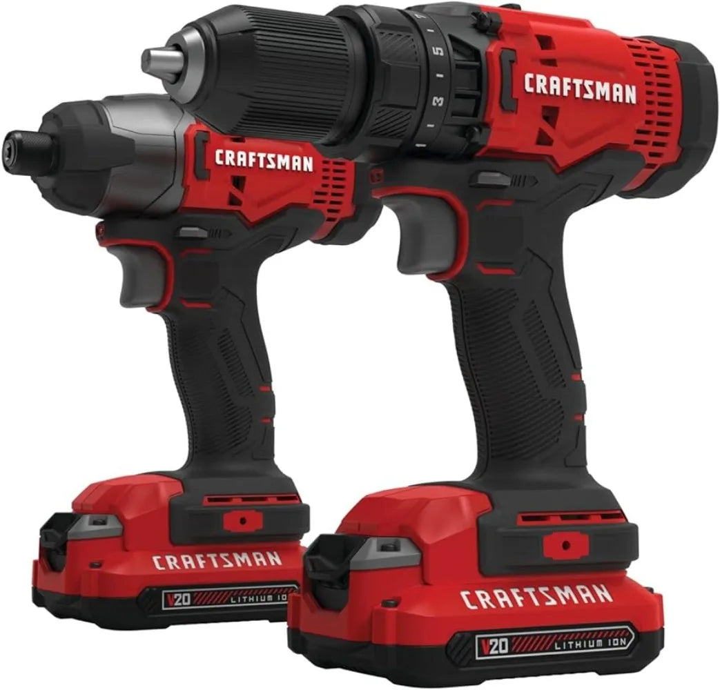 CRAFTSMAN V20 MAX Cordless Drill and Impact Driver, Power Tool Combo Kit with 2 Batteries and Charger (CMCK200C2AM)