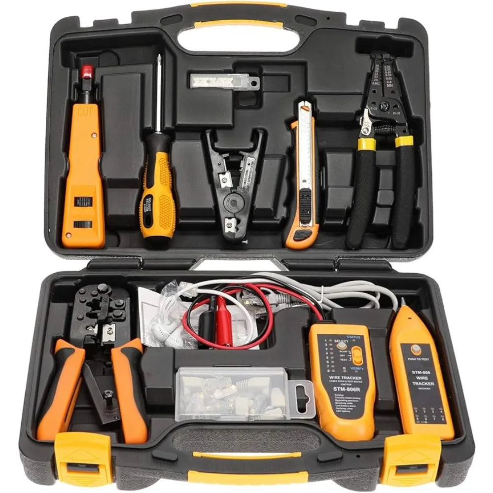 Complete Tools Box Ethernet Punch Down Tool Screwdriver Gauge Wire Stripper Cutting Twisting Tool Knife Bag Wheeled Toolkit Set