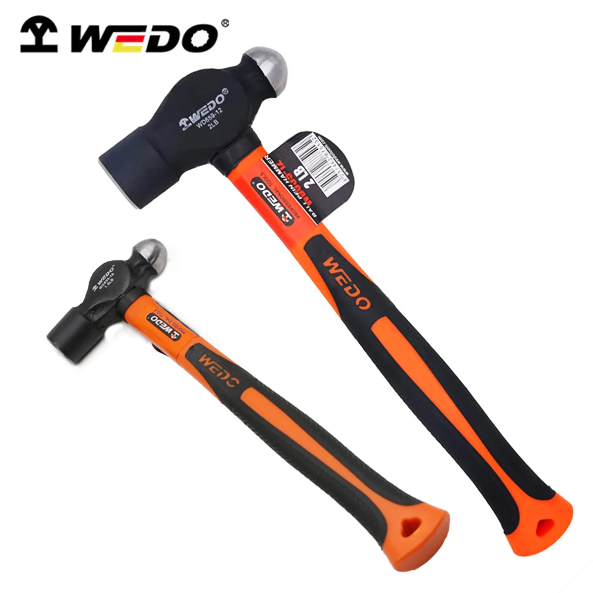 WEDO Ball Peen Hammer with Fiberglass Handle, Harden Steel Machinist's Head, Round Face Stamping, Multifunctional Metalworking