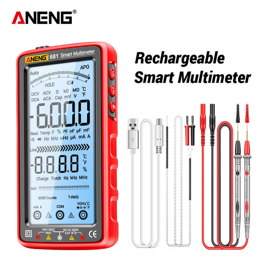 ANENG 681 Rechargable Digital Professional Multimeter Non-contact Voltage Tester AC/DC Voltage Meter LCD Screen Current Tester