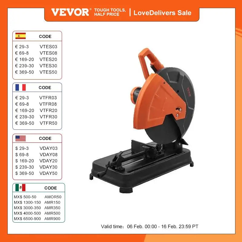 VEVOR 2300W Abrasive Chop Saw 14"/355mm Blade Diameter Cut Off Saw Steel Cutting Machine 0-45° Adjustable Angle Miter Saw