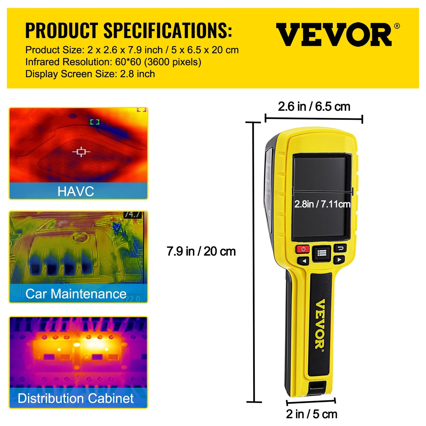 VEVOR Thermal Imaging Camera Resolution Infrared Camera with Color Display Screen for HVAC Electrical System Detection Repair