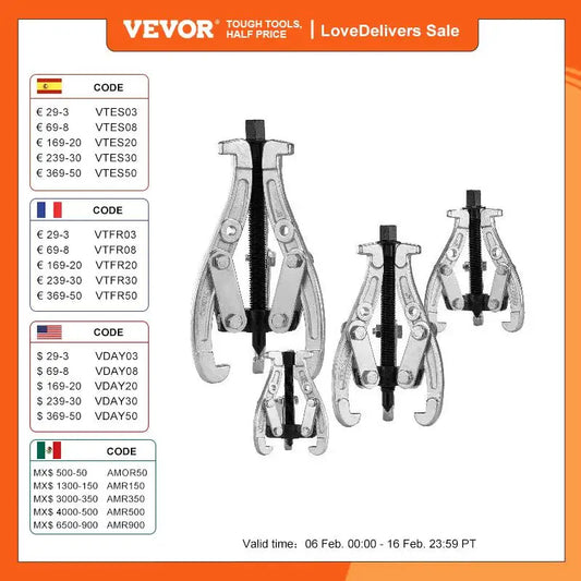 VEVOR Gear Puller Set 3" 4" 6" 8" Puller Kit 3 Jaw Gear Bearing Flywheel Pulley Removal Tool 2 or 3 Reversible Jaws Wheel Puller