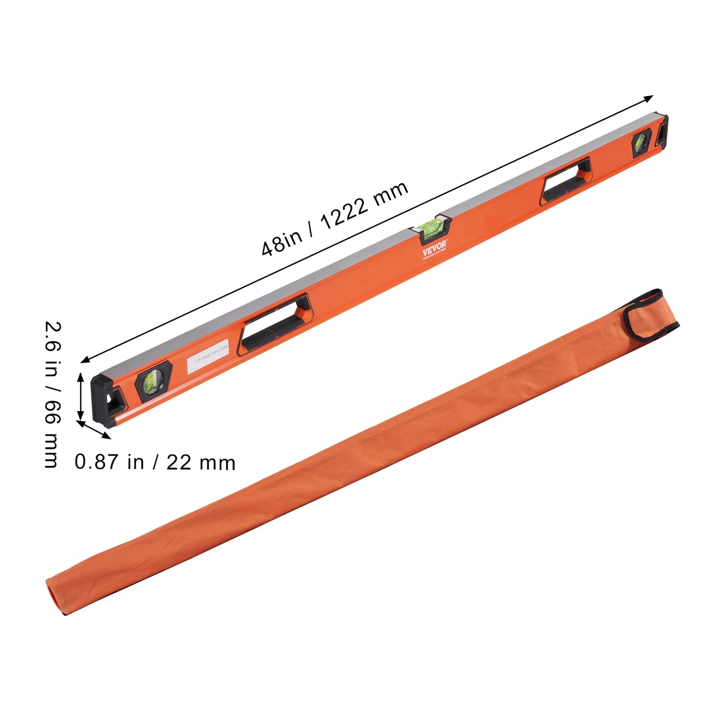 VEVOR Magnetic Torpedo Level 48/24/16/10 in Mechanical Level Set Bubble Vials Ruler for 45/90/180 Degree Aluminum Alloy Leveler