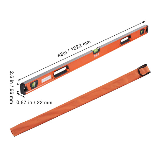 VEVOR Magnetic Torpedo Level 48/24/16/10 in Mechanical Level Set Bubble Vials Ruler for 45/90/180 Degree Aluminum Alloy Leveler